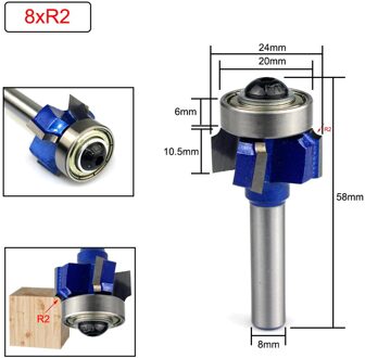 Lavie 1Pc 8Mm Schacht Z4 Hoek Ronde Router Bit R1 R2 R3 Trim Rand Houtbewerking Frezen Klassieke Cutter bit Voor Hout C08-051Z4 8xR2