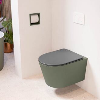 LAVIE hangend toilet single fire rimless diepspoel Army, Toiletzitting met quick-release & softclose Dark Grey
