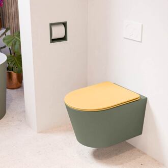 LAVIE hangend toilet single fire rimless diepspoel Army, Toiletzitting met quick-release & softclose Ocher