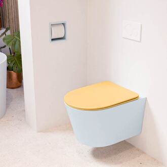 LAVIE hangend toilet single fire rimless diepspoel Clay, Toiletzitting met quick-release & softclose Ocher