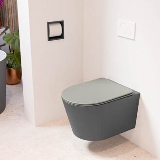 LAVIE hangend toilet single fire rimless diepspoel Dark Grey, Toiletzitting met quick-release & softclose Smoke