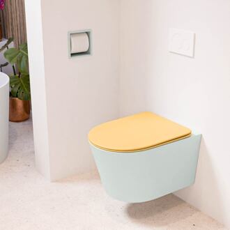 LAVIE hangend toilet single fire rimless diepspoel Greey, Toiletzitting met quick-release & softclose Ocher