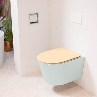 LAVIE hangend toilet single fire rimless diepspoel Greey, Toiletzitting met quick-release & softclose Sand