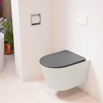 LAVIE hangend toilet single fire rimless diepspoel Linen, Toiletzitting met quick-release & softclose Dark Grey