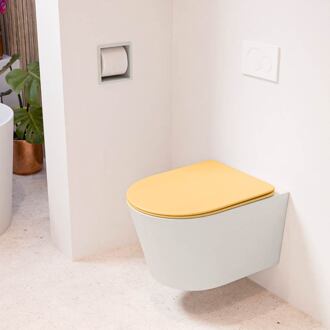 LAVIE hangend toilet single fire rimless diepspoel Linen, Toiletzitting met quick-release & softclose Ocher