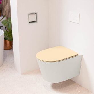 LAVIE hangend toilet single fire rimless diepspoel Linen, Toiletzitting met quick-release & softclose Sand