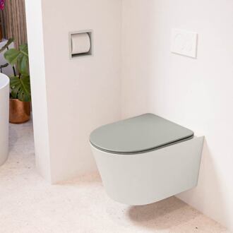 LAVIE hangend toilet single fire rimless diepspoel Linen, Toiletzitting met quick-release & softclose Smoke