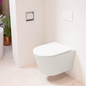LAVIE hangend toilet single fire rimless diepspoel Linen, Toiletzitting met quick-release & softclose Talc