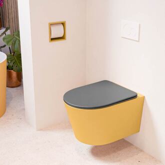 LAVIE hangend toilet single fire rimless diepspoel Ocher, Toiletzitting met quick-release & softclose Dark Grey