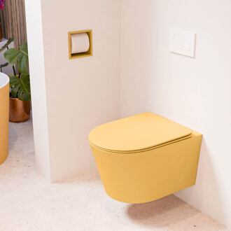 LAVIE hangend toilet single fire rimless diepspoel Ocher, Toiletzitting met quick-release & softclose Ocher