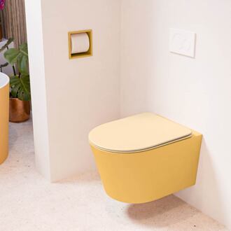 LAVIE hangend toilet single fire rimless diepspoel Ocher, Toiletzitting met quick-release & softclose Sand