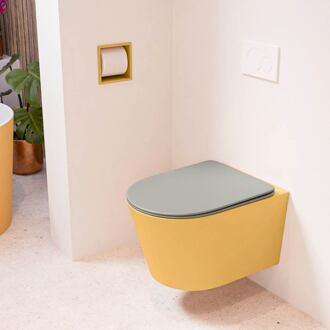 LAVIE hangend toilet single fire rimless diepspoel Ocher, Toiletzitting met quick-release & softclose Smoke