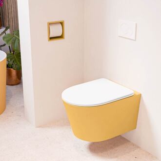 LAVIE hangend toilet single fire rimless diepspoel Ocher, Toiletzitting met quick-release & softclose Talc