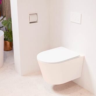 LAVIE hangend toilet single fire rimless diepspoel Rosee, Toiletzitting met quick-release & softclose Talc