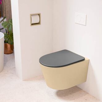 LAVIE hangend toilet single fire rimless diepspoel Sand, Toiletzitting met quick-release & softclose Dark Grey
