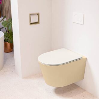LAVIE hangend toilet single fire rimless diepspoel Sand, Toiletzitting met quick-release & softclose Linen