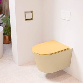 LAVIE hangend toilet single fire rimless diepspoel Sand, Toiletzitting met quick-release & softclose Ocher