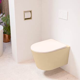 LAVIE hangend toilet single fire rimless diepspoel Sand, Toiletzitting met quick-release & softclose Rosee