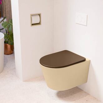 LAVIE hangend toilet single fire rimless diepspoel Sand, Toiletzitting met quick-release & softclose Rust