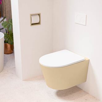 LAVIE hangend toilet single fire rimless diepspoel Sand, Toiletzitting met quick-release & softclose Talc