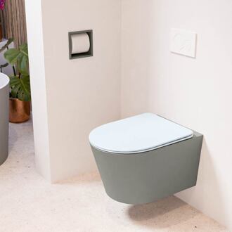 LAVIE hangend toilet single fire rimless diepspoel Smoke, Toiletzitting met quick-release & softclose Clay