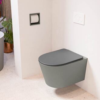 LAVIE hangend toilet single fire rimless diepspoel Smoke, Toiletzitting met quick-release & softclose Dark Grey