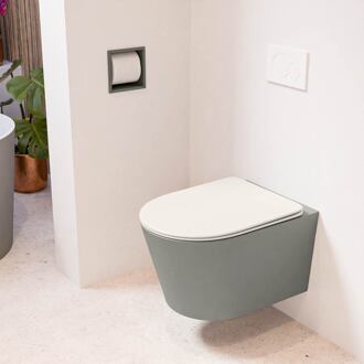 LAVIE hangend toilet single fire rimless diepspoel Smoke, Toiletzitting met quick-release & softclose Linen