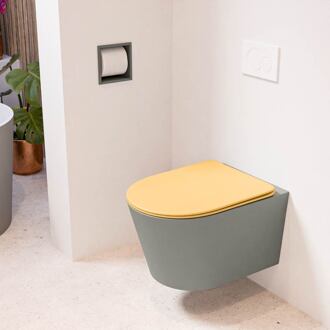 LAVIE hangend toilet single fire rimless diepspoel Smoke, Toiletzitting met quick-release & softclose Ocher