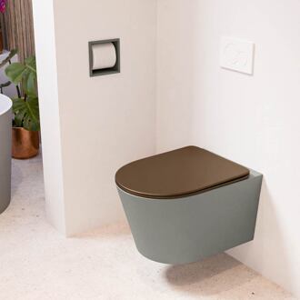 LAVIE hangend toilet single fire rimless diepspoel Smoke, Toiletzitting met quick-release & softclose Rust