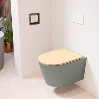 LAVIE hangend toilet single fire rimless diepspoel Smoke, Toiletzitting met quick-release & softclose Sand