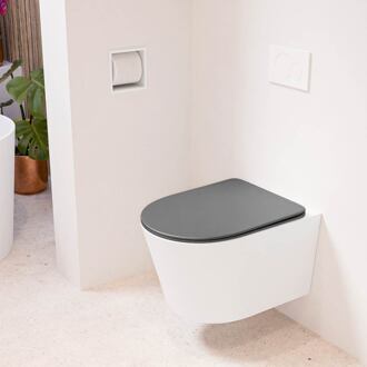 LAVIE hangend toilet single fire rimless diepspoel Talc, Toiletzitting met quick-release & softclose Dark Grey