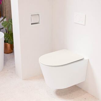 LAVIE hangend toilet single fire rimless diepspoel Talc, Toiletzitting met quick-release & softclose Linen