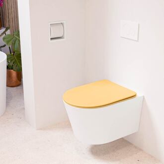 LAVIE hangend toilet single fire rimless diepspoel Talc, Toiletzitting met quick-release & softclose Ocher