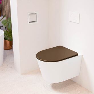 LAVIE hangend toilet single fire rimless diepspoel Talc, Toiletzitting met quick-release & softclose Rust