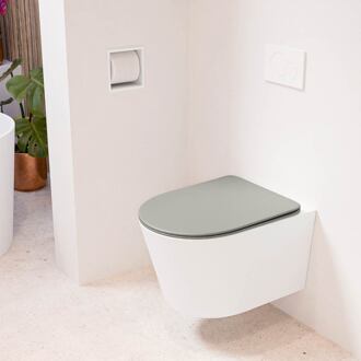 LAVIE hangend toilet single fire rimless diepspoel Talc, Toiletzitting met quick-release & softclose Smoke