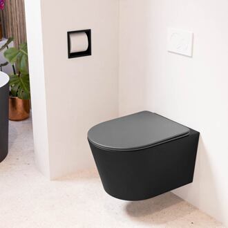 LAVIE hangend toilet single fire rimless diepspoel Urban, Toiletzitting met quick-release & softclose Dark Grey