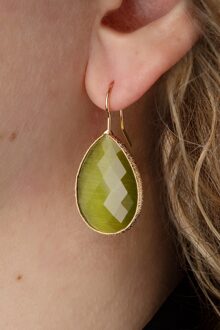 Lavina Stone Drop oorbellen in olijfgroen Groen/Goud