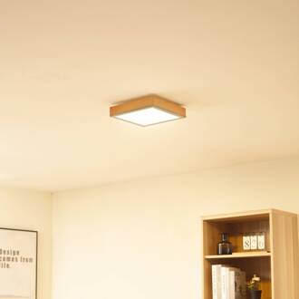 Laviona LED plafondlamp, vierkant, 30 cm grafietgrijs, licht hout, wit