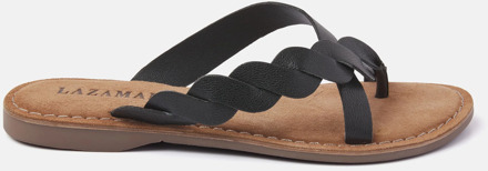 Lazamani leren teenslippers zwart - 37