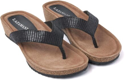 Lazamani leren teenslippers zwart - 42