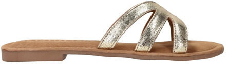 Lazamani Metallic Gouden Leren Slippers Lazamani , Yellow , Dames - 39 Eu,37 Eu,40 Eu,41 EU