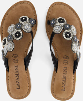 Lazamani Slippers Beads zwart Leer - 37,36,42,39,38