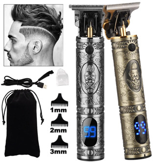 LCD Digital Professional Men's Hair Trimmer Clipper 0mm Baldheaded Cutter Beard Shaving T-Blade Electric Hair Cutting Machine 49