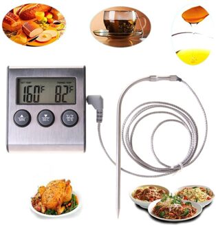 Lcd Digitale Koken Keuken Voedsel Vlees Thermometer Voor Grill Oven Bbq Roker Klok Timer Met Rvs Probe
