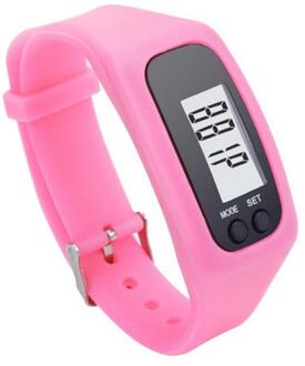 Lcd Smart Horloge Armband Stappenteller Sport Monitor Running Sporten Stappenteller Fitness Siliconen Polsbandje roze