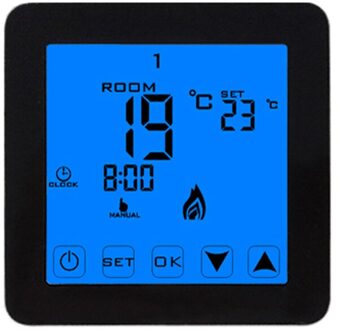 Lcd Touch Screen Programmeerbare Zwart Shell Kamer Thermoregulator Voor Warme Vloer Systeem Met Tijdweergave