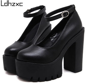 LDHZXC 2020 new spring autumn casual high-heeled shoes sexy ruslana korshunova thick heels platform pumps Black White Size 42