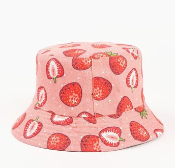 Ldslyjr Katoen Aardbei Print Emmer Hoed Visser Hoed Outdoor Reizen Hoed Zon Cap Hoeden Voor Meisje En Vrouwen 272