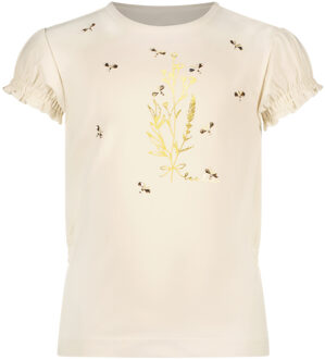 Le Chic Meisjes t-shirt bloemen en bijtjes - Nomsa - Pearled ivoor wit - Maat 110