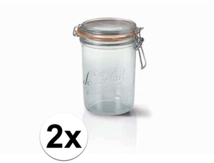 Le Parfait 2x Luchtdichte weckpot transparant glas 1 liter - Weckpotten